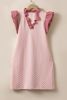 Light Pink Textured Puff Sleeve Ruffled V Neck Mini Dress
