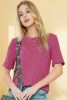 Bright Pink Ribbed Splicing Short Sleeve Round Neck T-shirt