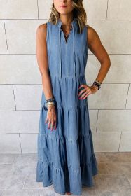 Blue Sleeveless Tiered Chambray Maxi Dress (size: (US 16-18)XL)