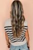 Apricot Stripe Knitted Round Neck Cap Sleeve Top
