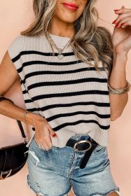 Apricot Stripe Knitted Round Neck Cap Sleeve Top (size: (US 16-18)XL)