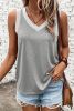 Gray Contrast Trim V-Neck Loose Fit Tank Top