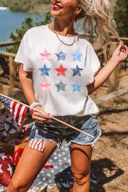 White Stars Graphic Crew Neck Roll Up Sleeve T Shirt (size: (US 4-6)S)