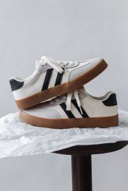 White Striped Lace Up Flat Sneakers (size: (US 7)38)