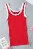 Fiery Red Contrast Trim U Neck Ribbed Knit Tank Top
