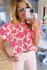 Beige Puff Sleeve Frill Neckline Floral Blouse