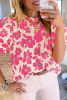 Beige Puff Sleeve Frill Neckline Floral Blouse