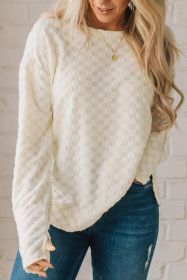 Beige Checkered Furry Thumbhole Long Sleeve Top (size: (US 16-18)XL)
