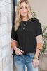 Carbon Grey Ribbed Colorblock Drop Sleeve Top