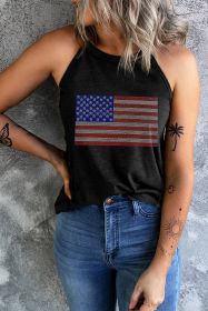 Black American Flag Star & Stripe Graphic Halter Tank Top (size: (US 4-6)S)