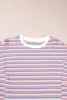Pink Striped Crew Neck Mini T-shirt Dress