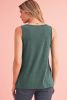 Mist Green Solid Color V Neck Pleated Tank Top