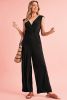 Black Deep V Pocketed Pleated Wide Leg Jumpsuit