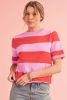 Bright Pink Colorblock Knitted Round Neck T Shirt