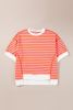 Multicolour Stripe Contrast Trim Drop Sleeve Loose Top