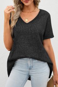 Gray Waffle Knit Casual V Neck T Shirt (size: (US 16-18)XL)