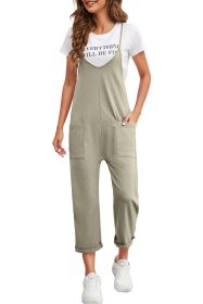 Green Pocketed Adjustable Spaghetti Strap Straight Leg Jumpsuit (size: (US 16-18)XL)