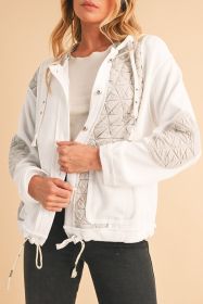 Beige Quilted Textured Patchwork Hooded Jacket (size: (US 8-10)M)