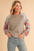 Parchment Floral Patchwork Raglan Sleeve Ribbed Blouse