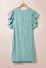 Aruba Blue Plain Crinkle Ribbed Flutter Sleeve Mini Dress