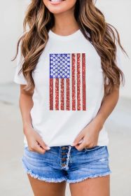 White Shimmery USA Flag Graphic Round Neck Tee (size: (US 8-10)M)