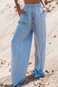 Myosotis Drawstring Elastic Waist Wide Leg Jeans (size: (US 16-18)XL)