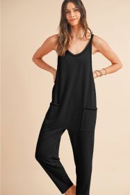 Black Solid Color Loose Fit Harem Jumpsuit (size: (US 16-18)XL)