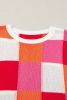 Fiery Red Checkered Color Block Cap Sleeve Knitted Top