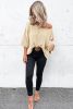 Apricot Casual Solid Rib-Knit Short Sleeve Top
