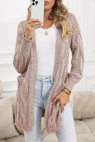 Apricot Ribbed Trim Hollow Knit Side Slits Cardigan (size: (US 8-10)M)
