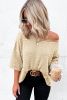 Apricot Casual Solid Rib-Knit Short Sleeve Top