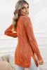 Red Ribbed Trim Hollow Knit Side Slits Cardigan