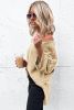 Apricot Casual Solid Rib-Knit Short Sleeve Top