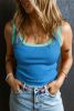 Blue Contrast Trim Ribbed Knit U Neck Tank Top