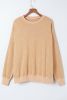 Khaki Plain Drop Shoulder Ribbed Trim Oversized Sweatshirt