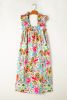 White Floral Print Ruffle Sleeveless Boho Dress