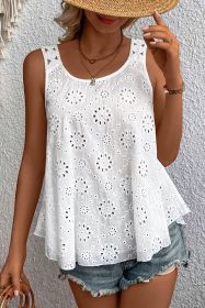 White Eyelet Embroidery Flowy Tank Top (size: (US 16-18)XL)