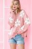 Multicolour Pearl Beaded Floral Drop Shoulder Sweater