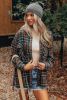 Brown Plaid Print Chest Pockets Buttoned Shacket