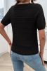 Black Plain Round Neck Hollow Short Sleeve Knit Top