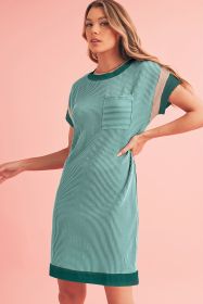 Moonlight Jade Ribbed Colorblock Patched Pocket T Shirt Dress (size: (US 16-18)XL)