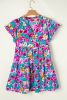 Green Colorful Floral Print V Neck Frill Tiered Dress