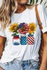 White American Flag Sunflower Graphic Crewneck T Shirt