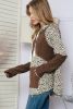 Leopard Ribbed Patchwork Kangaroo Pocket Henley Hoodie