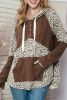 Leopard Ribbed Patchwork Kangaroo Pocket Henley Hoodie