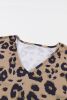 Brown Leopard Split V Neck Long Sleeve Shirt