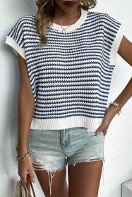 Blue Stripe Contrast Trim Knit Dolman Top (size: (US 16-18)XL)