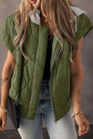 Jungle Green Quilted Drawstring Hooded Zip Up Puffer Vest (size: (US 4-6)S)