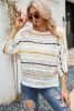 White Stripe Boat Neck Hollow Knit Top