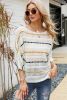 White Stripe Boat Neck Hollow Knit Top